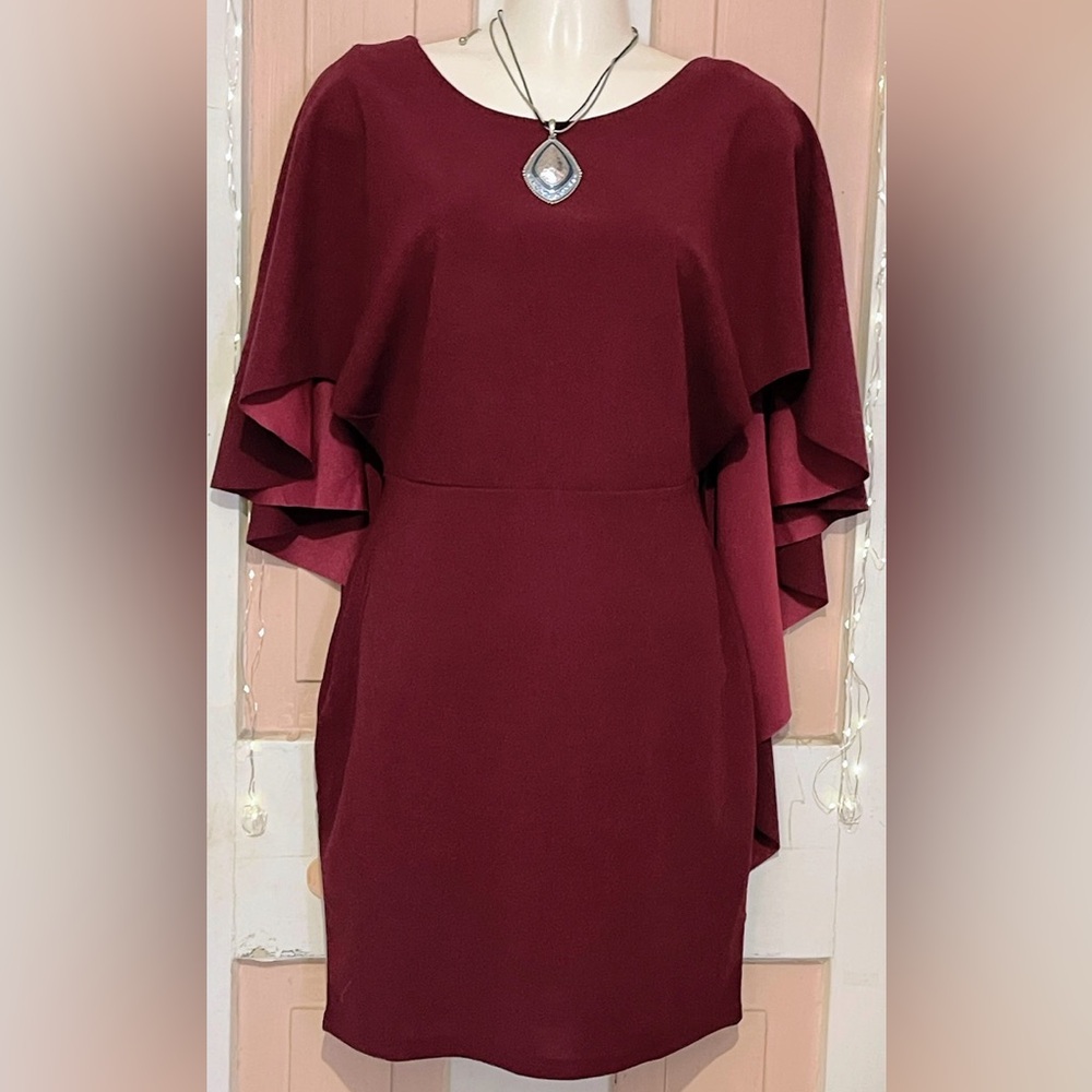 SHEIN Women's Elegant Burgundy Cape-Sleeve Dress